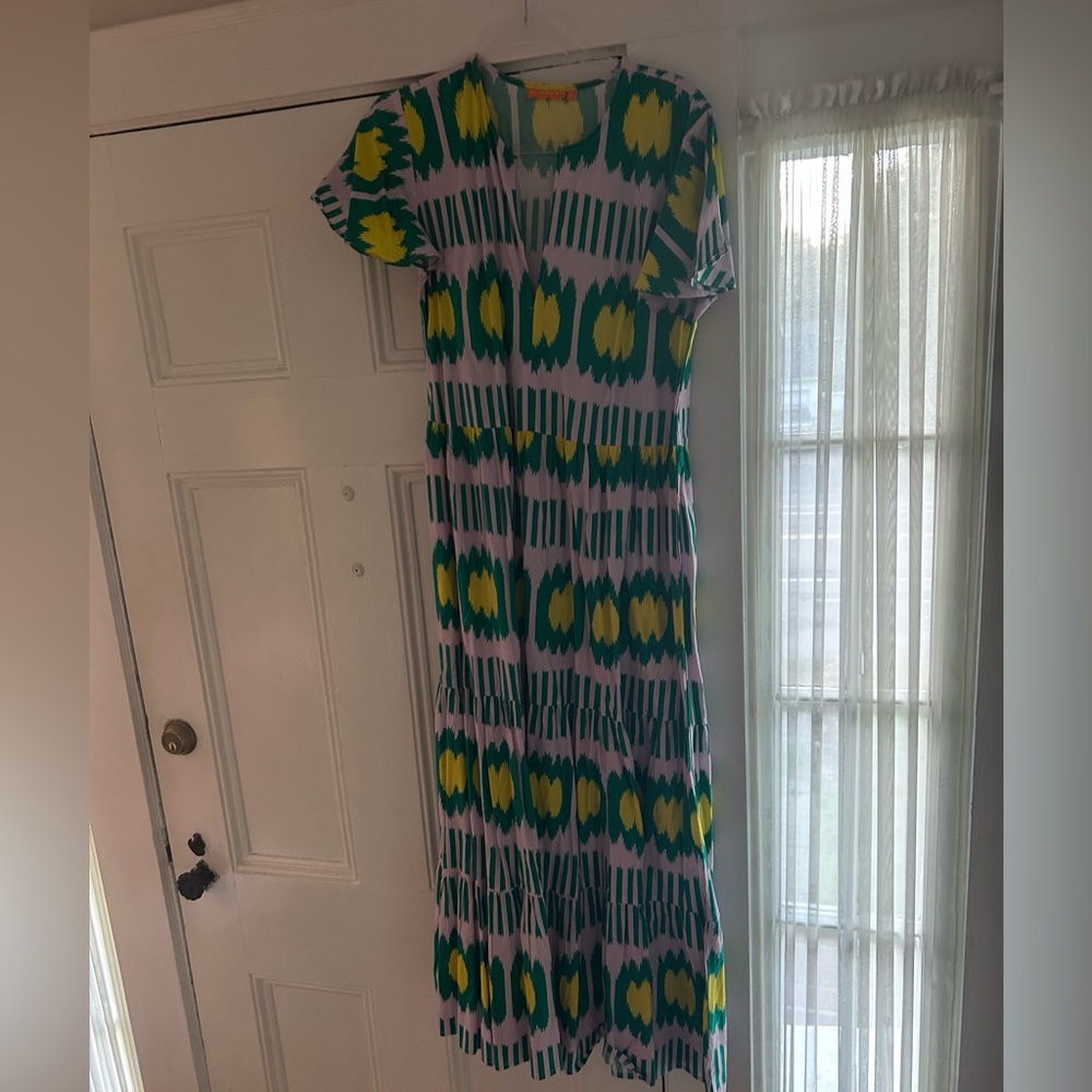 Oliphant Green and Yellow Ikat Patterned Dress